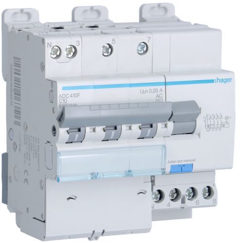 Hager ADC410F Disjoncteur Différentiel 3P+N 6-10kA courbe C - 10A 30mA type AC