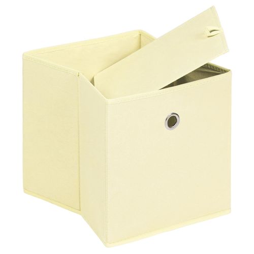 Lot de 2 boites en tissu beige ELA boîte de rangement ouverte avec poignée dim 27 x 27x x27 cm, pour linge jouets vêtements