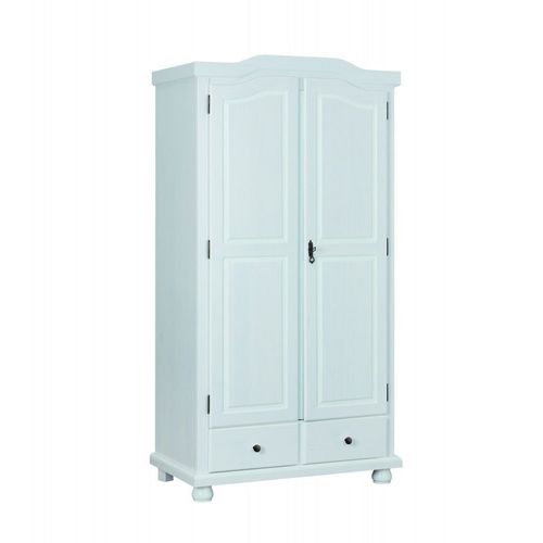 Armoire 2 Portes Et 2 Tiroirs En Pin Massif Blanc