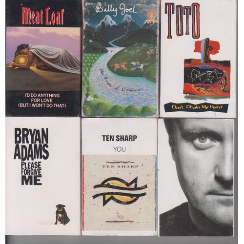 Meat Loaf, B Joel, B Adams, Toto, Ten Sharp, P Collins, Lot De 5 K7 Cassettes Audio Single