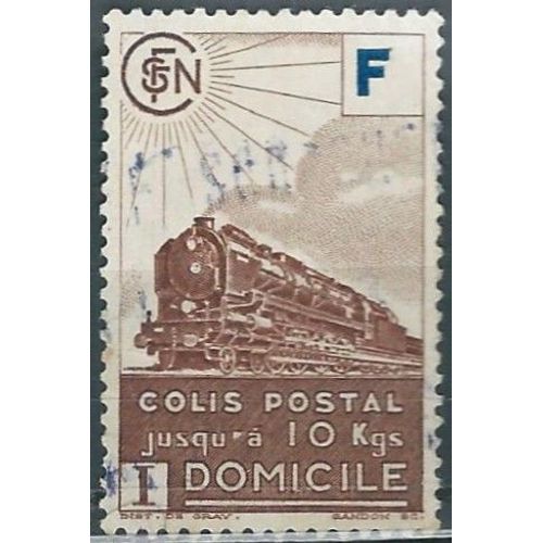 France 1943, Beau Timbre Pour Colis Postal Yvert 200, Livraison À Domicile, Valeur F (3f00) Brun - Train - Locomotive À Vapeur, Oblitéré, Tbe.