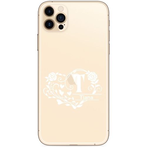 Coque Iphone 12 Pro Max Avec Votre Prenom Police 16 Blanc Coeur Et Fleur