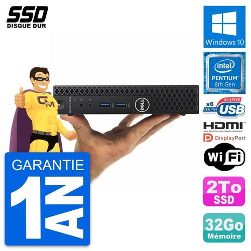 Mini PC Dell OptiPlex 3050 Micro G4400T RAM 32Go SSD 2To HDMI Windows 10 Wifi