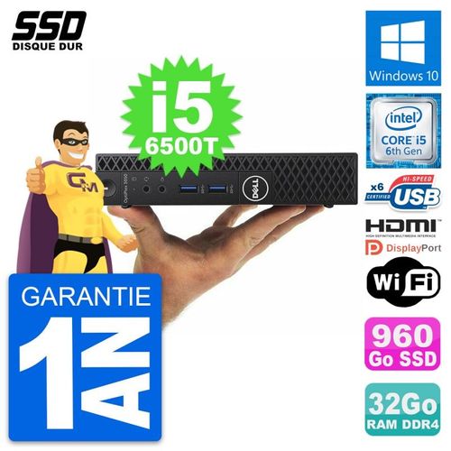 Mini PC Dell 3050 Micro Intel i5-6500T RAM 32Go SSD 960Go HDMI Windows 10 Wifi