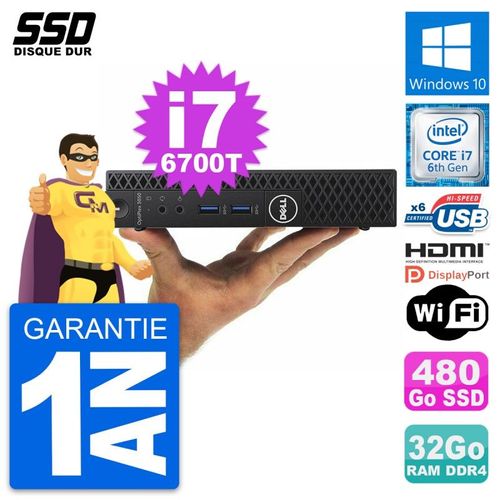 Mini PC Dell 3050 Micro Intel i7-6700T RAM 32Go SSD 480Go HDMI Windows 10 Wifi