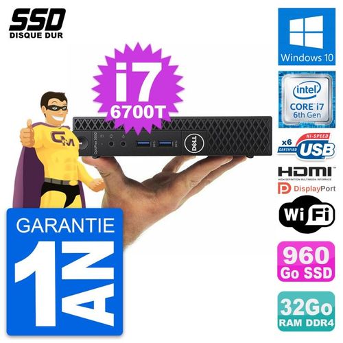 Mini PC Dell 3050 Micro Intel i7-6700T RAM 32Go SSD 960Go HDMI Windows 10 Wifi