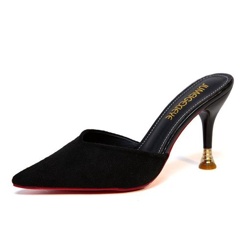 Chaussures À Talons Hauts Pour Femmes, Mules À Bout Pointu, Noires
