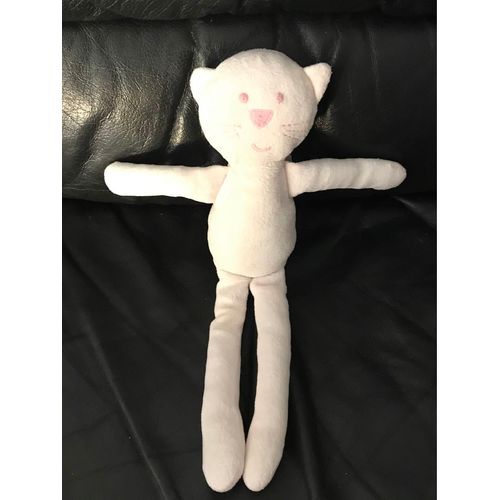 Boutchou Monoprix Doudou Chat Blanc Nez Yeux Moustaches Rose 30cm