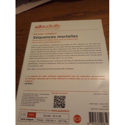 Jack Mcevoy 3 - Séquences Mortelles - Livre Audio 2 Cd Mp3