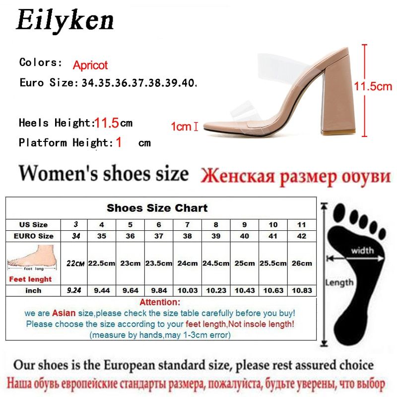 Eilyken 2022 Summer Square High Heels Mules Women Slippers P... - 7