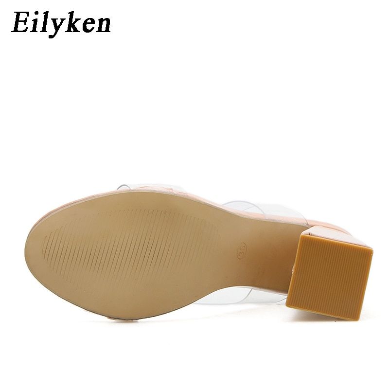 Eilyken 2022 Summer Square High Heels Mules Women Slippers P... - 5