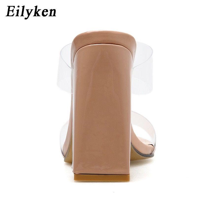 Eilyken 2022 Summer Square High Heels Mules Women Slippers P... - 6