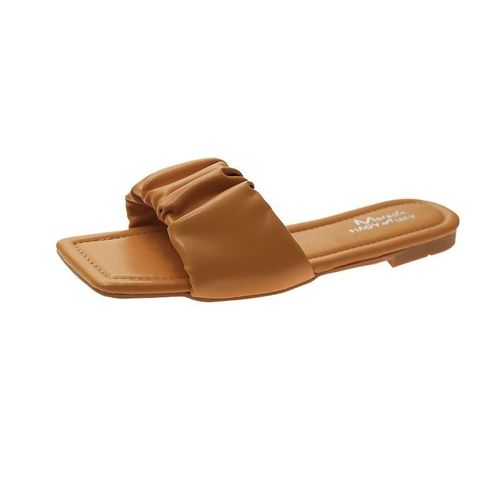 Été Femmes Sandales Marque Simple Plissé Tongs Décontracté Plage Carré Chaussures Bout Ouvert Pantoufles En Plein Air Chaudes Femmes Diapositives Souples