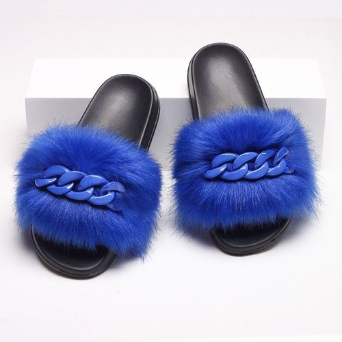 Femmes Fausse Croc Fourrure Claquette Fourrure Pantoufles Tongs Mignon Femelle Fourrure Diapositives Coloré Chaîne Décoration Style Chaussures Femme Marque Chaussures Chausson Femme Claquette Femme