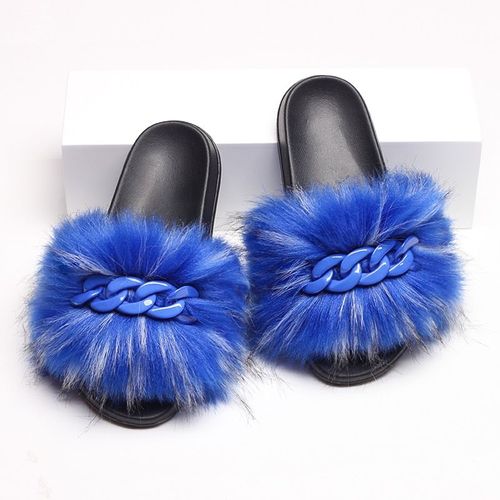 Femmes Fausse Croc Fourrure Claquette Fourrure Pantoufles Tongs Mignon Femelle Fourrure Diapositives Coloré Chaîne Décoration Style Chaussures Femme Marque Chaussures Chausson Femme Claquette Femme