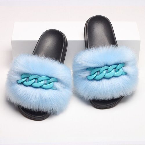 Femmes Fausse Croc Fourrure Claquette Fourrure Pantoufles Tongs Mignon Femelle Fourrure Diapositives Coloré Chaîne Décoration Style Chaussures Femme Marque Chaussures Chausson Femme Claquette Femme