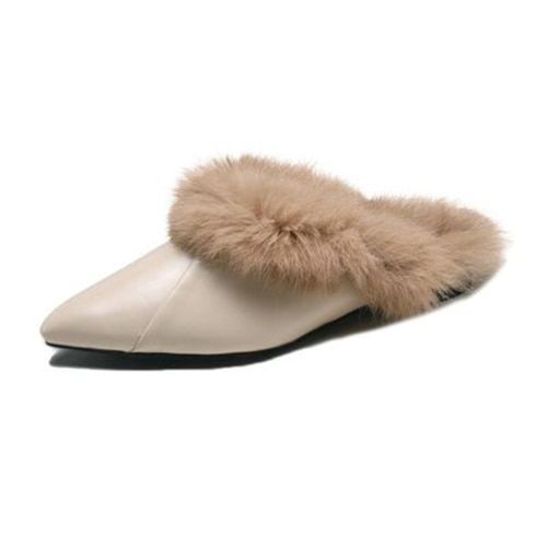 Femmes Furry Pantoufles Automne Mode Bout Pointu Mules Pour Femme Dames Chaud Fourrure Décontracté Chaussures Femmes Chaussures Femme Chaussures