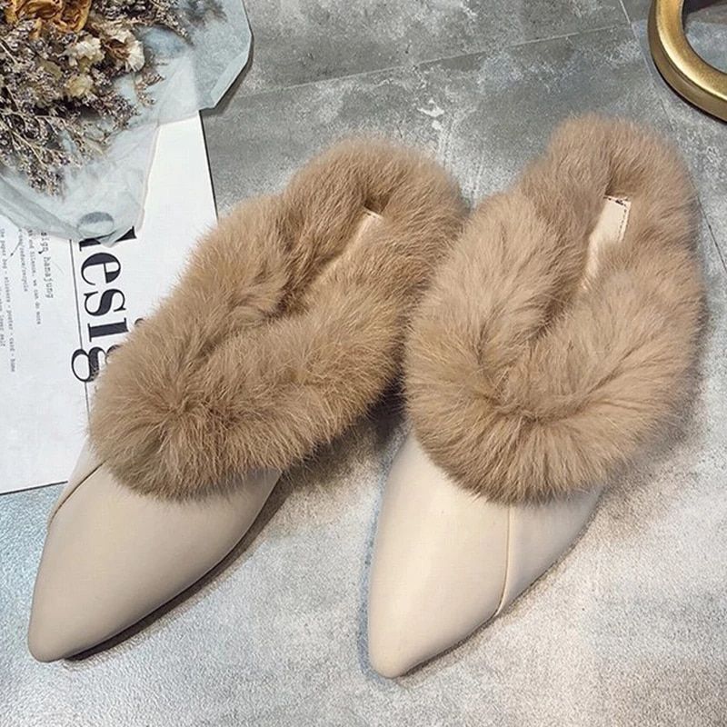 Femmes Furry Pantoufles Automne 2020 Mode Bout Pointu Mules ... - 2