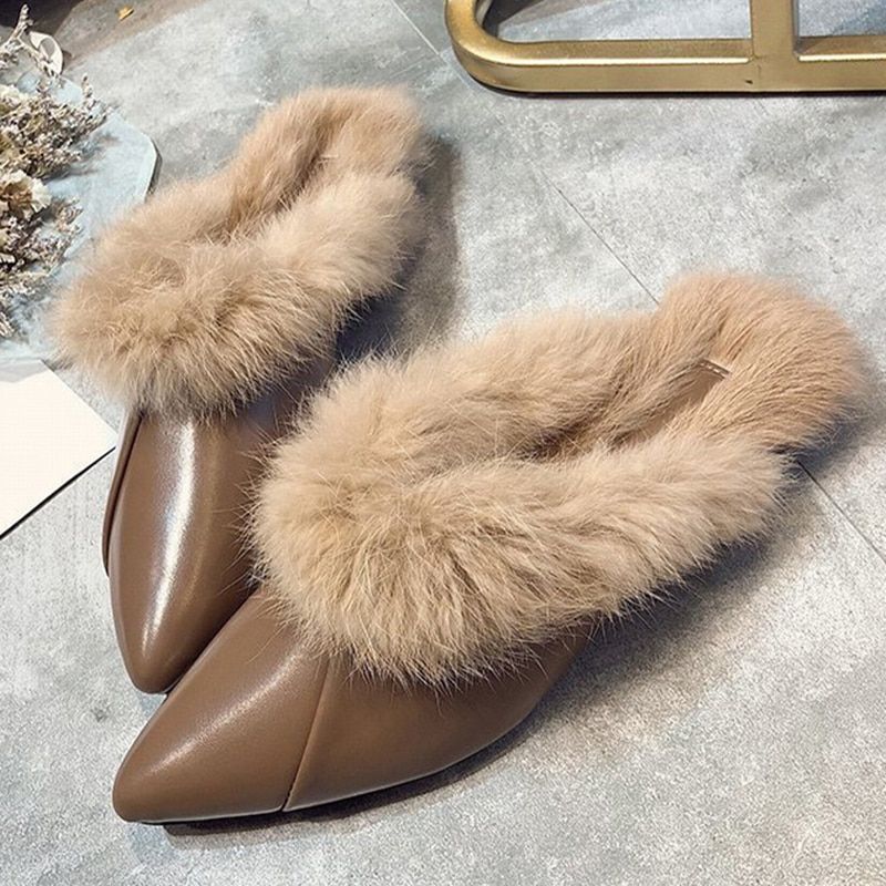Femmes Furry Pantoufles Automne 2020 Mode Bout Pointu Mules ... - 3