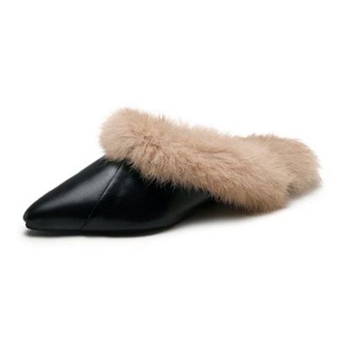 Femmes Furry Pantoufles Automne Mode Bout Pointu Mules Pour Femme Dames Chaud Fourrure Décontracté Chaussures Femmes Chaussures Femme Chaussures