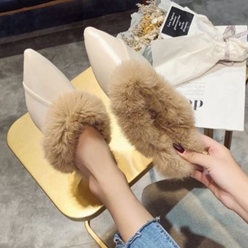 Femmes Furry Pantoufles Automne 2020 Mode Bout Pointu Mules ... - 4