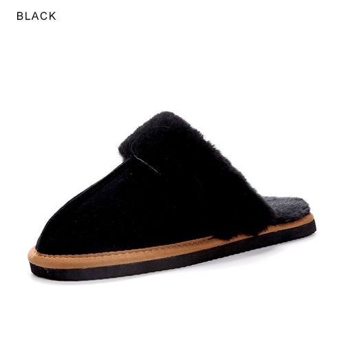 Inoe Vache Daim Cuir Peluche Fourrure Doublé Femmes Décontracté Hiver Pantoufles Demi Intérieur Maison Chaussures Chaud Confortable Maison Loisirs Appartements