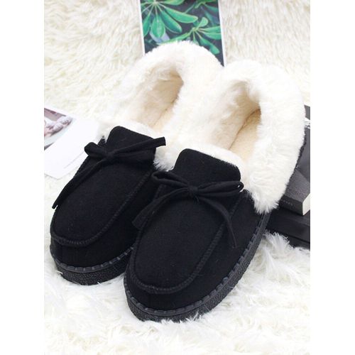 Mocassins D'intérieur En Peluche Avec N¿ud Papillon Pour Femme, Chaussures Chaudes, Enfiler, Décontractées, Pour L'hiver