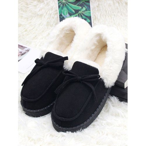 Mocassins D'intérieur En Peluche Avec N¿ud Papillon Pour Femme, Chaussures Chaudes, Enfiler, Décontractées, Pour L'hiver