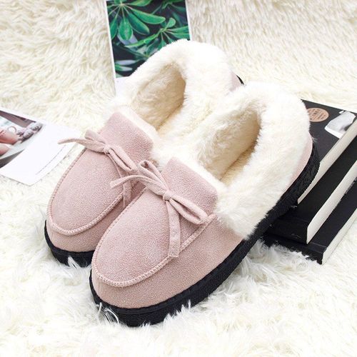 Mocassins D'intérieur En Peluche Avec N¿ud Papillon Pour Femme, Chaussures Chaudes, Enfiler, Décontractées, Pour L'hiver