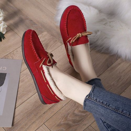 Mocassins D'intérieur En Peluche Avec N¿ud Papillon Pour Femme, Chaussures Chaudes, Enfiler, Décontractées, Pour L'hiver