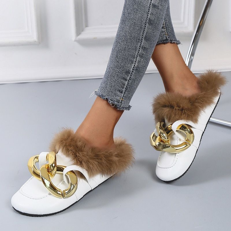 Mules  Chane En Mtal Et Fourrure Vritable Pour Femme, Mo... - 3