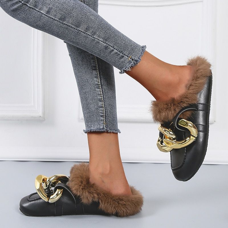 Mules  Chane En Mtal Et Fourrure Vritable Pour Femme, Mo... - 5