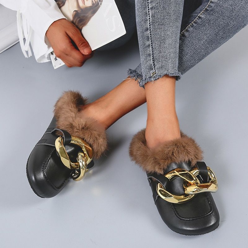 Mules  Chane En Mtal Et Fourrure Vritable Pour Femme, Mo... - 6