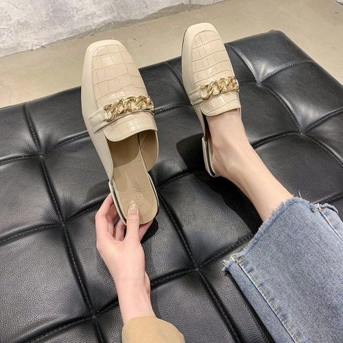 Mules Chaîne Pour Femmes, Diapositives Bout Carré, Chaussures Rayures Pour Dames, Chaussures La Mode , Grande Taille