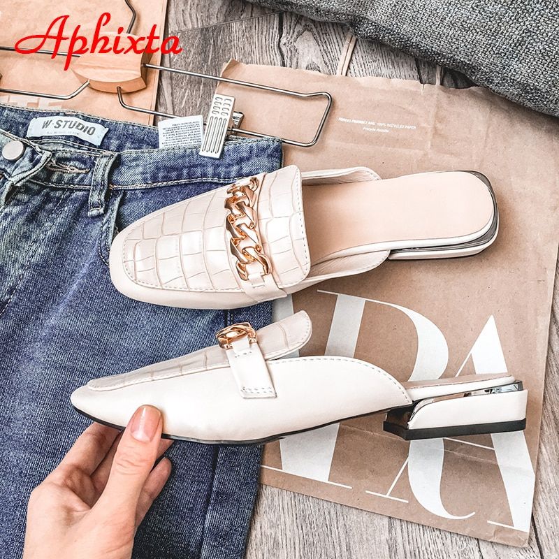 Mules  Chane Pour Femmes, Mules  Bout Carr Et  Rayures,... - 6