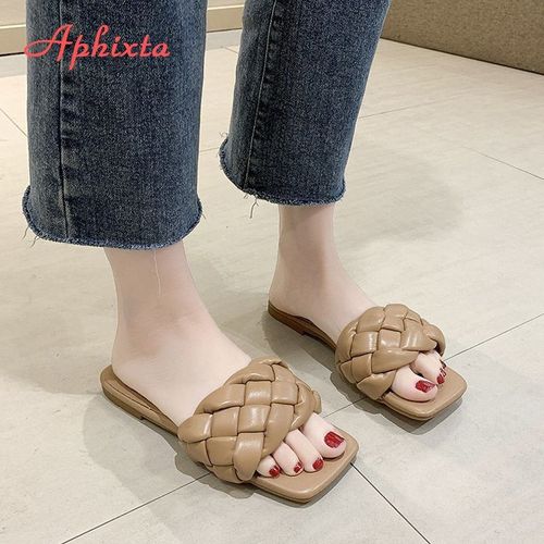 Mules Talons Carrés Tressées, Chaussures Bout Ouvert 5 Cm, Pour Extérieur,légantes
