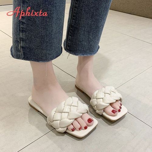Mules Talons Carrés Tressées, Chaussures Bout Ouvert 5 Cm, Pour Extérieur,légantes