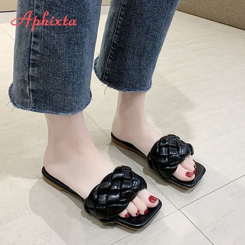 Mules Talons Carrés Tressées, Chaussures Bout Ouvert 5 Cm, Pour Extérieur,légantes