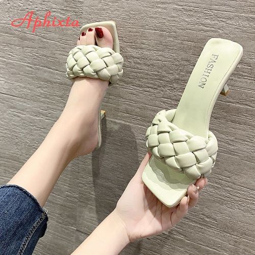 Mules Talons Carrés Tressées, Chaussures Bout Ouvert 5 Cm, Pour Extérieur,légantes