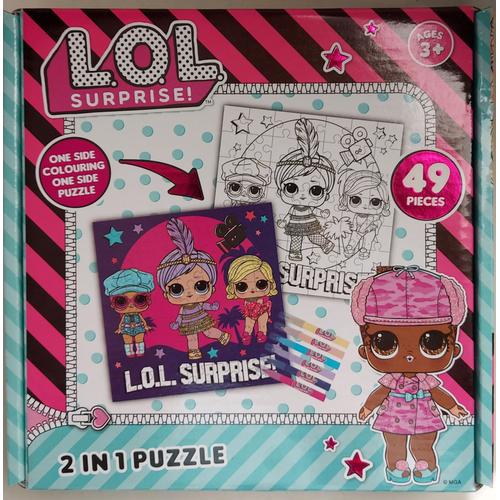 L.O.L. Surprise ! - Puzzle 49 Pièces 2 En 1 - Une Face Colorée, Une Face À Colorier - Avec 6 Feutres