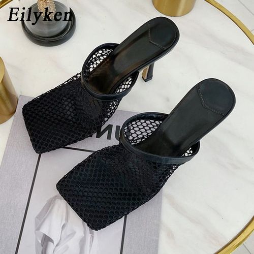 Mules Talons Hauts Pour Femme, Chaussures Vintage Bout Carré, En Maille Respirante, Escarpins