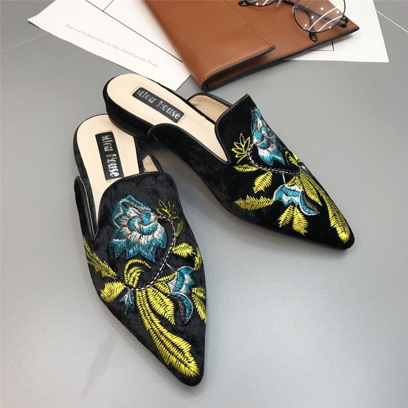 Mules Brodes En Fourrure Pour Femmes, Demi-Pantoufles, Chau... - 3