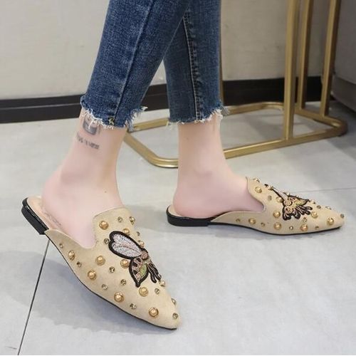 Mules De Luxe Pour Femmes, Pantoufles Chinoises , Chaussures Pour Femmes, Nouveaux Talons Bas, Chaussures Plates Décontractées, Tongs Pour Femmes,,