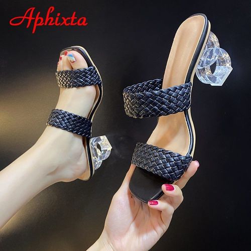 Mules Pour Femmes, Pantoufles Design, Diapositives De Sandales, Cordon Tressé, Talons Transparents De 7cm, Chaussures Pour Femmes,
