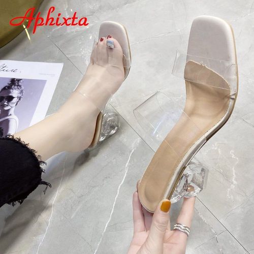 Mules Pour Femmes, Pantoufles Design, Diapositives De Sandales, Cordon Tressé, Talons Transparents De 7cm, Chaussures Pour Femmes,