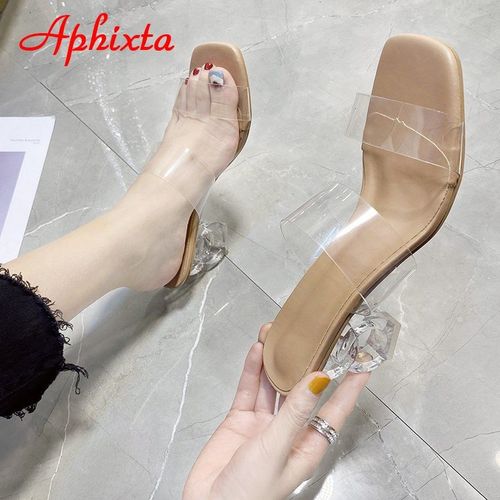 Mules Pour Femmes, Pantoufles Design, Diapositives De Sandales, Cordon Tressé, Talons Transparents De 7cm, Chaussures Pour Femmes,