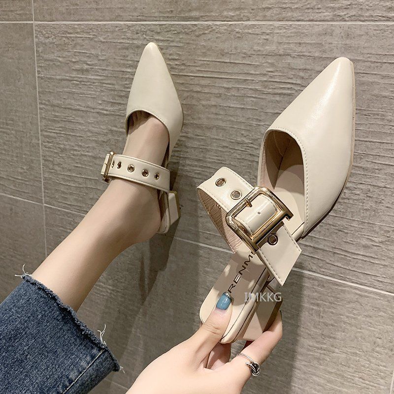 Mules lgantes En Cuir Ferm Pour Femmes, Pantoufles Dcont... - 2