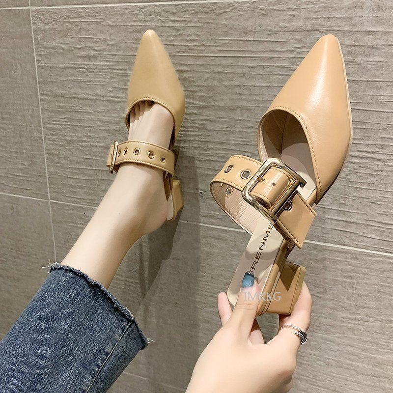 Mules lgantes En Cuir Ferm Pour Femmes, Pantoufles Dcont... - 3