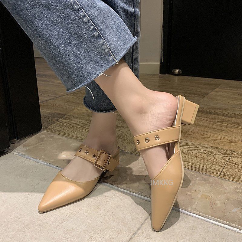 Mules lgantes En Cuir Ferm Pour Femmes, Pantoufles Dcont... - 4