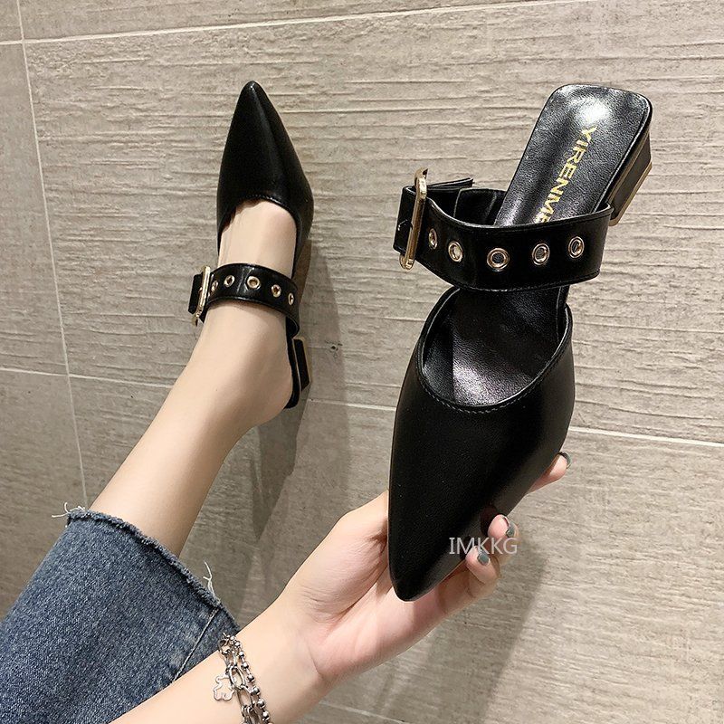 Mules lgantes En Cuir Ferm Pour Femmes, Pantoufles Dcont... - 5